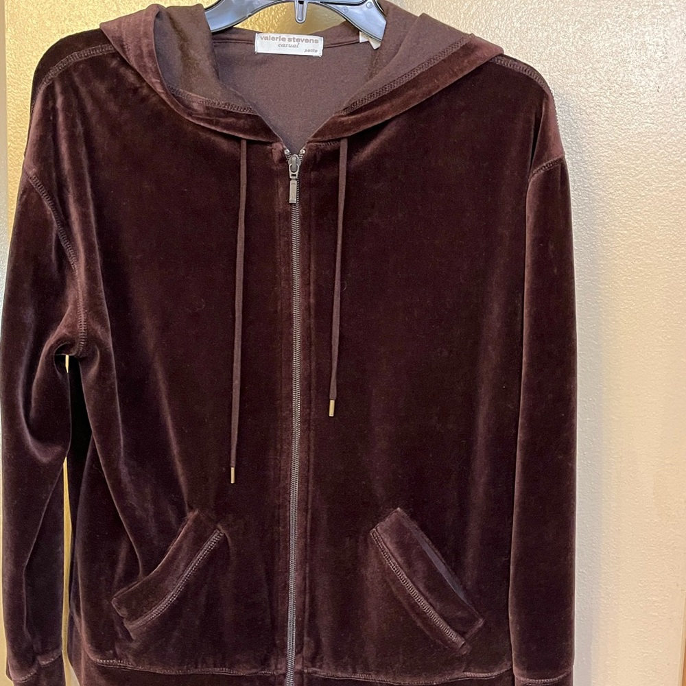 Valerie Stevens Brown Velvet Hoodie with Full Zip and Hood
